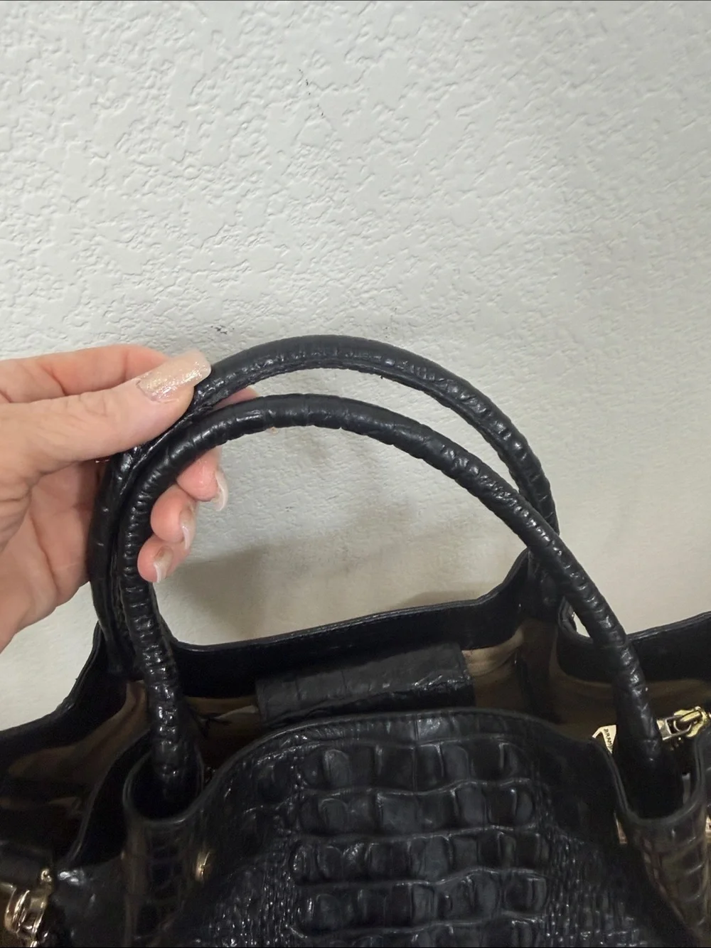 BRAHMIN Small Mallory Black Melbourne Croc-Embossed Leather Tote Bag Purse